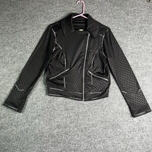 Autumn Teneyl Moto Jacket Women M‎ Black Honeycomb Pattern Organic